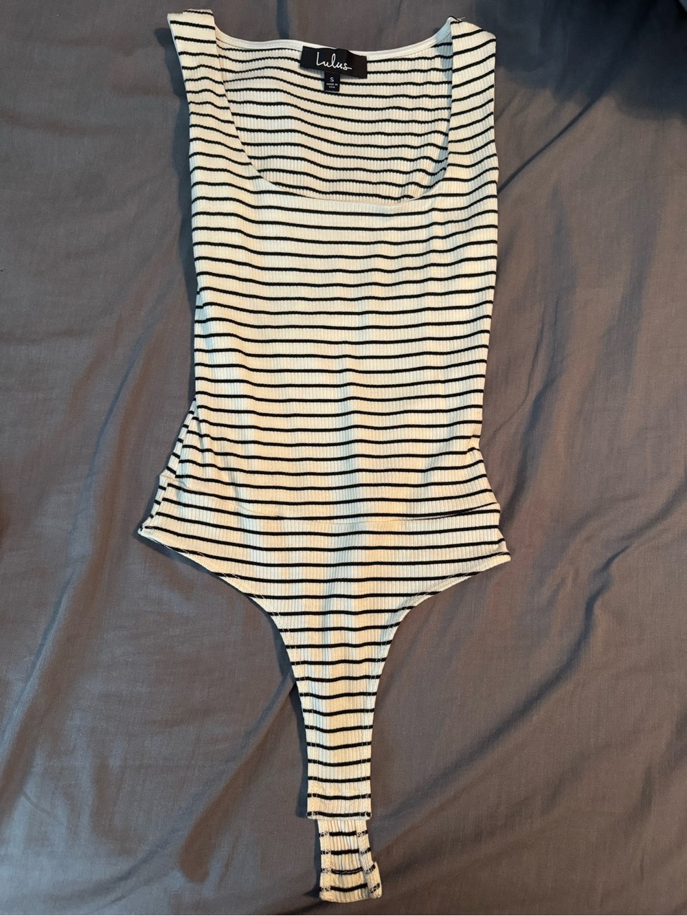 Lulu's Black & White Ribbed Stripe Tank Bodysuit
